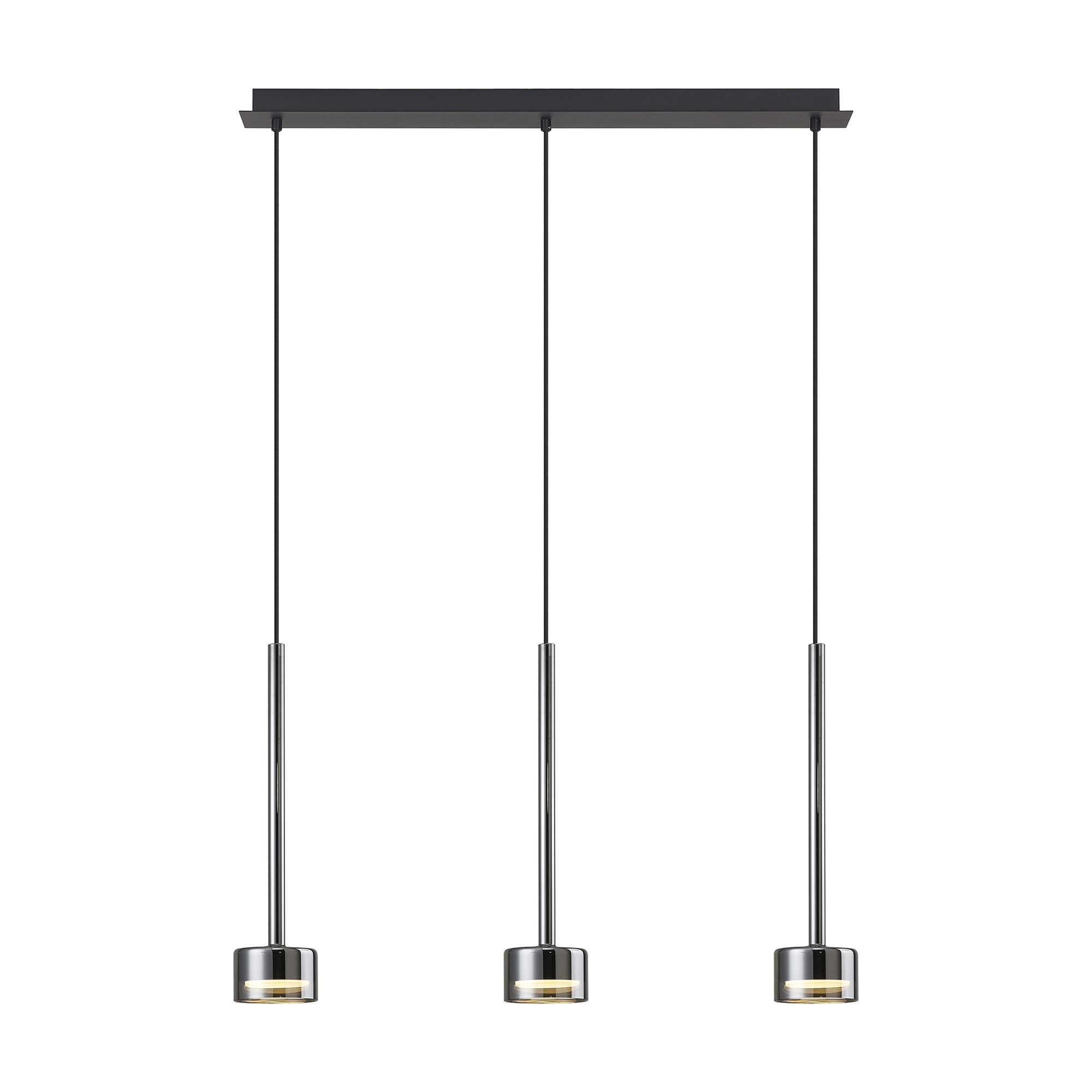 M7883/4000K  Tonic Linear Pendant 3 Light 4000K Chrome/Black/Chrome Glass